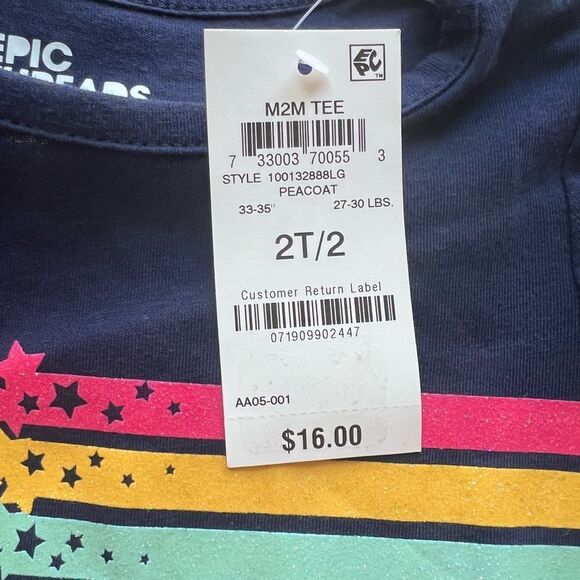 Epic Threads Navy Blue Rainbow Short Sleeve Top Sz 2T - Picture 4 of 4